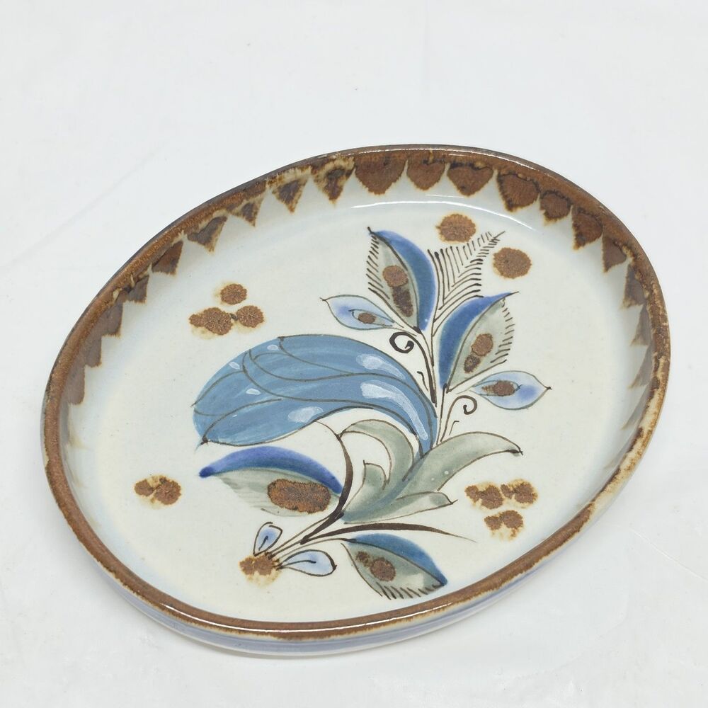 Vintage Ken Edwards Mexican Pottery Oval Serving Dish Tray Floral 7.5 Inches